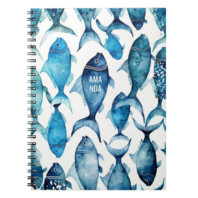 Blue & Navy Ocean Fish | Nautical Sea Kids School  Notebook (Front)