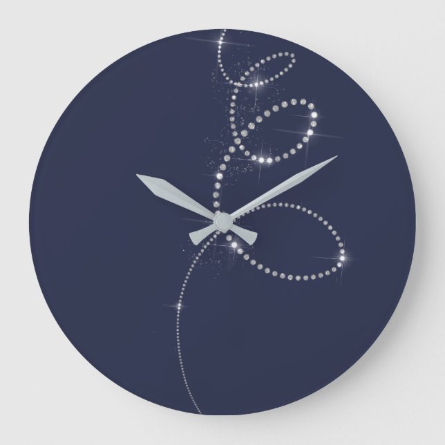 Blue Navy Pastel Crystals Grey Infinity Diamond Large Clock (Front)