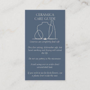 Blue Navy Pottery Vases Ceramic Care Instruction Business Card