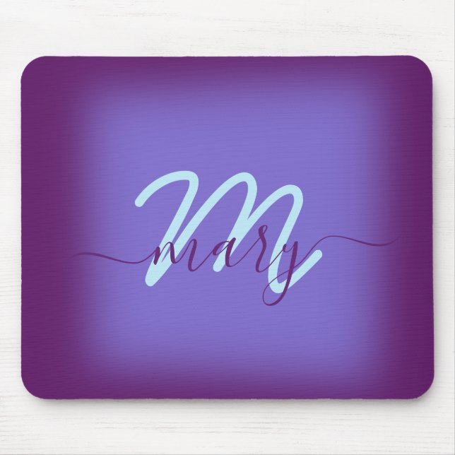 Blue navy Purple Minimal Name Monogram Mouse Pad (Front)