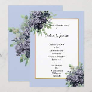 BLUE NAVY ROSE EUCALYPTUS TRIM ELEGANT WEDDING INVITATION