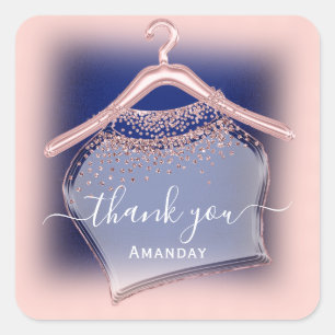 Blue Navy Rose Thank You Name Crystal Glitter Square Sticker