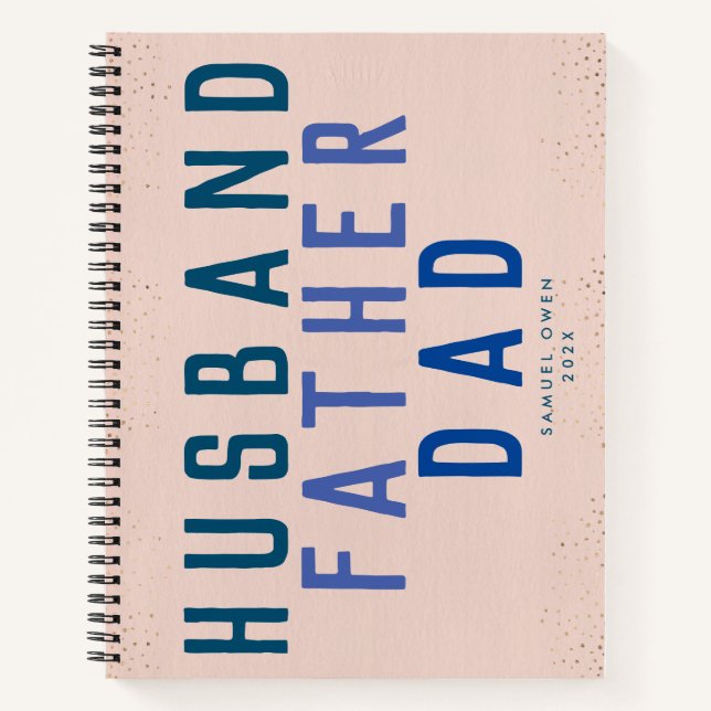 Blue Navy Script Father's Day Ocean Modern Diary Notebook (Front)
