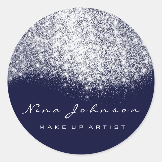 Blue Navy Silver Grey Glitter Makeup Artist Beauty Classic Round Sticker (Front)