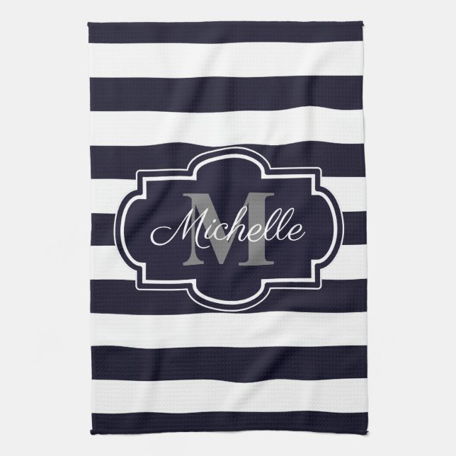 Blue Navy Stripes Pattern Tea Towel (Vertical)