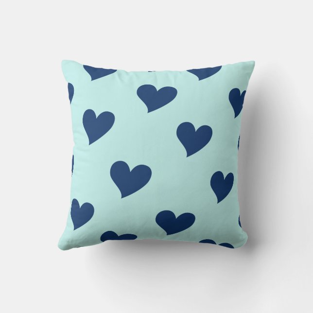Blue Navy Sweet Cosy Modern Romantic Chic Heart Cushion (Back)