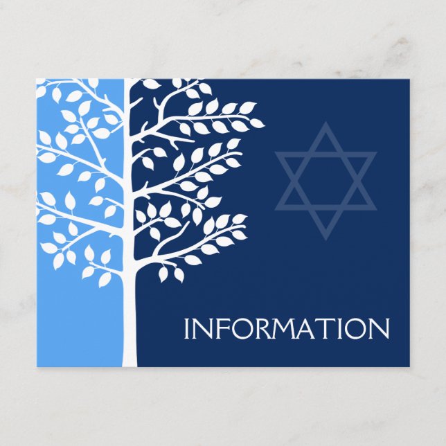 Blue Navy Tree of Life Bar Mitzvah Information Enclosure Card (Front)