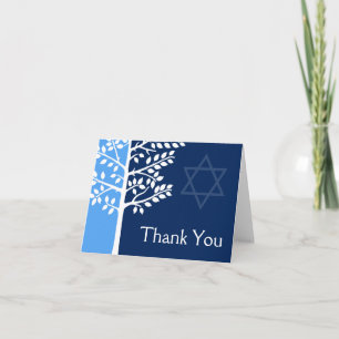 Blue Navy Tree of Life Bar Mitzvah Thank You Card