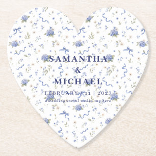 Blue Navy Trend Flowers Floral Patterned Wedding Paper Coaster