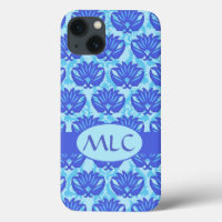 Blue Navy Turquoise Modern Damask Monogram Custom