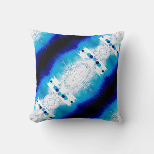 Blue Navy White Diagonal Mediterranean Mosaics Cushion