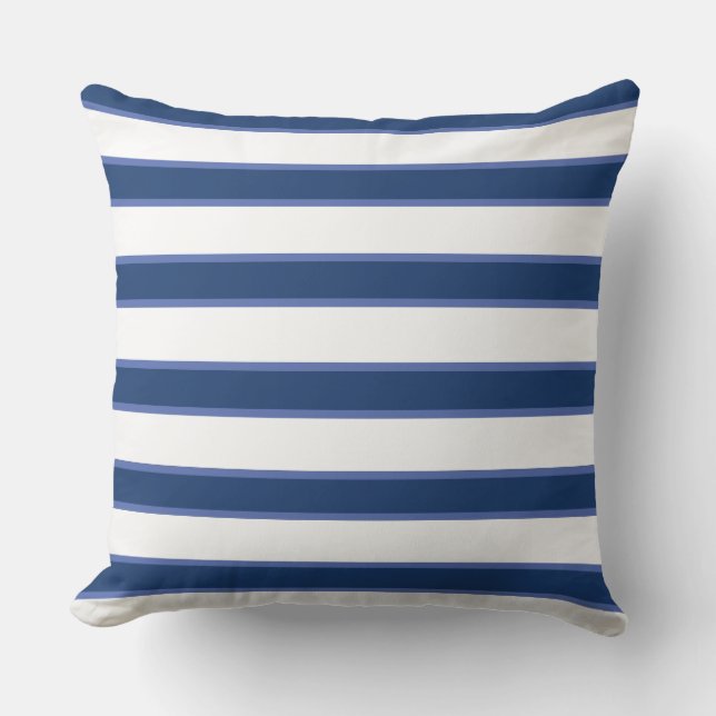 Blue Navy White Nautical Elegant Modern Stripes Cushion (Front)