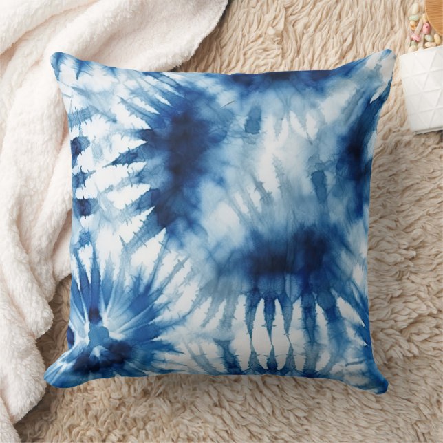 Blue Navy White Stripe Tie Dye Cushion (Blanket)