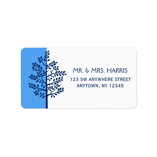 Blue Navy White Tree of Life Bar Mitzvah Label (Front)