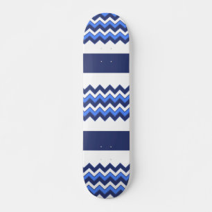 Blue Navy White Zigzag Chevron Striped Pattern Skateboard
