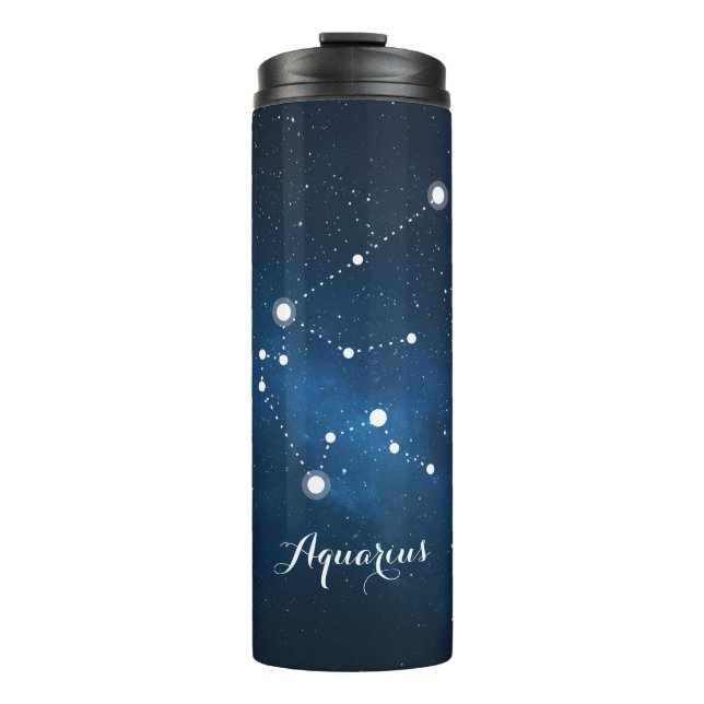 Blue Nebula Aquarius Zodiac Sign Thermal Tumbler (Front)