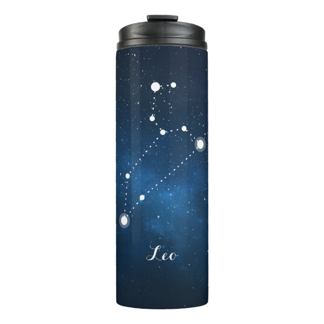 Blue Nebula Leo Zodiac Sign Thermal Tumbler (Front)