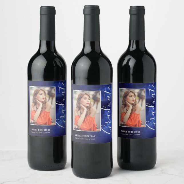 Blue Nebula Personalised Photo Graduation Wine Label (Bottles)