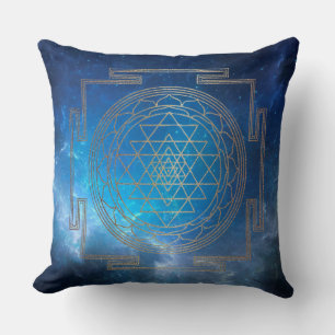 Blue Nebula Sri Yantra - Pillow