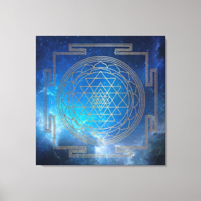 Blue Nebula Sri Yantra - Wrapped Canvas (Front)
