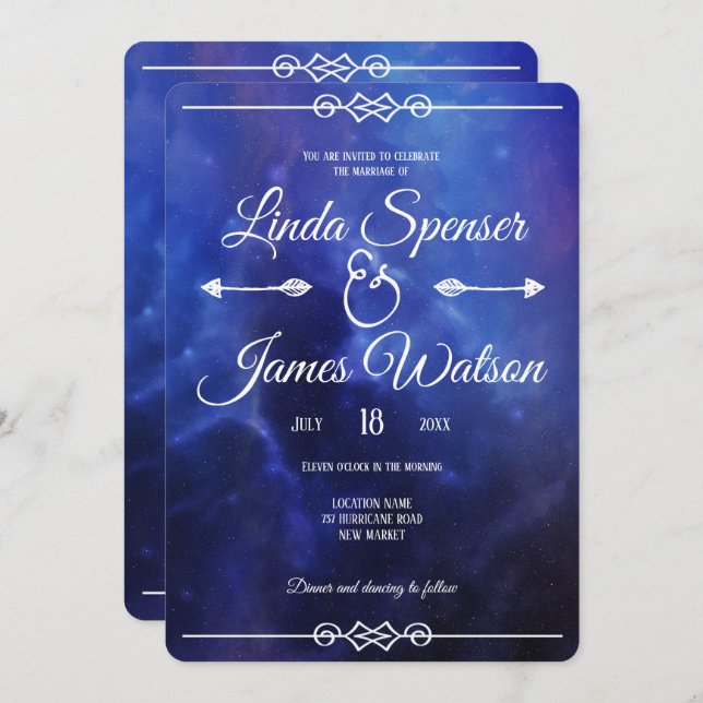 Blue Nebula Wedding Invitation (Front/Back)