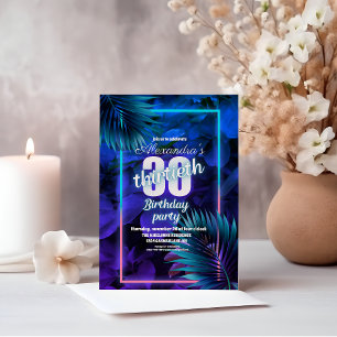 Blue Neon 30th Birthday Party Invitation