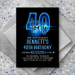 Blue Neon 40th Birthday Invitation<br><div class="desc">Turn the lights up on the perfect party for him with this neon birthday design. Featuring bold numbers and script flaring with light, this invitation is as cool as it is eye-catching. The electric blue glow gives the design an edgy, urban vibe that's perfect for your kid or teen, whether...</div>