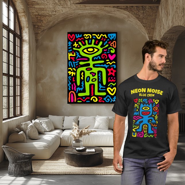 Blue Neon Alien – Funky One-Eyed Pop Art Character T-Shirt (Creator Uploaded)