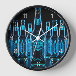 Blue Neon Beer Bottles Clock