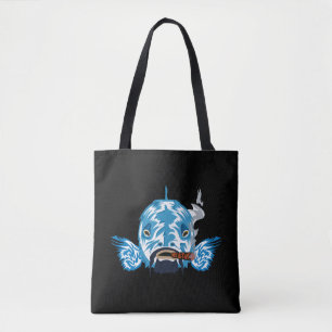 Blue Neon Cheshire Cat Black Tote Bag Trippy Gothi