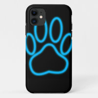 Blue Neon Dog Paw Print