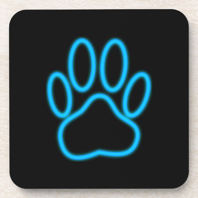Blue Neon Dog Paw Print Coaster (Front)
