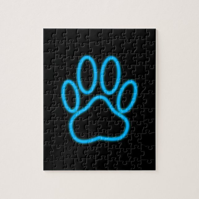 Blue Neon Dog Paw Print Jigsaw Puzzle (Vertical)