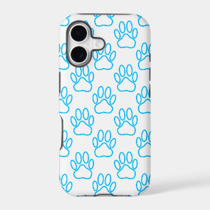 Blue Neon Dog Paw Print Pattern