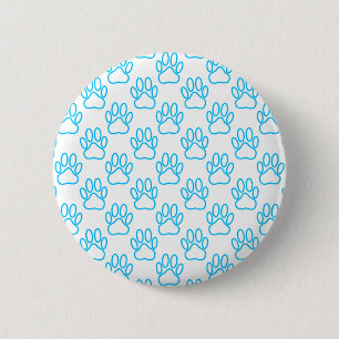 Blue Neon Dog Paw Print Pattern 6 Cm Round Badge