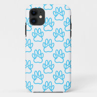 Blue Neon Dog Paw Print Pattern