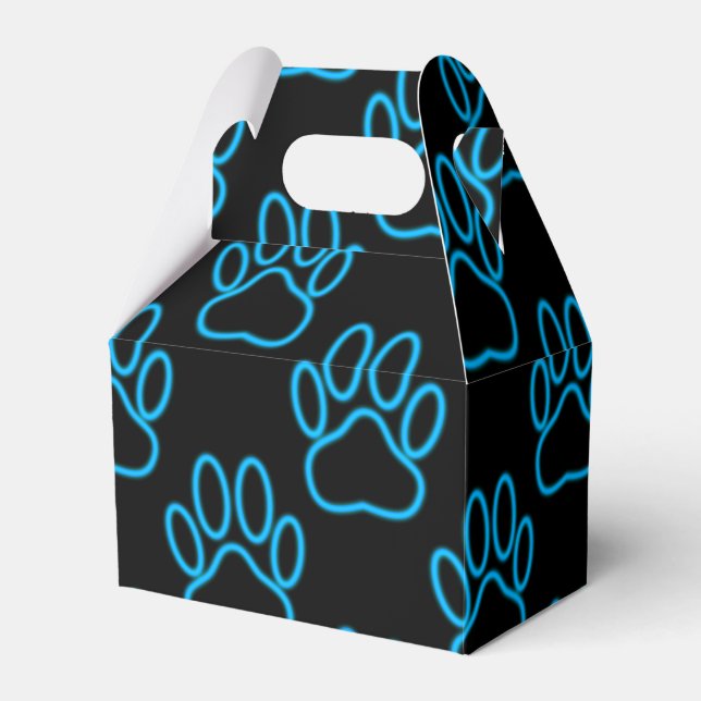 Blue Neon Dog Paw Print Pattern Favour Box (Front Side)