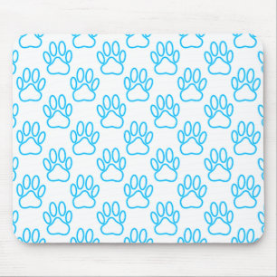 Blue Neon Dog Paw Print Pattern Mouse Pad