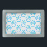 Blue Neon Dog Paw Print Pattern Rectangular Belt Buckle<br><div class="desc">A pattern of dog paw prints in blue colour. Original cartoon style design.</div>