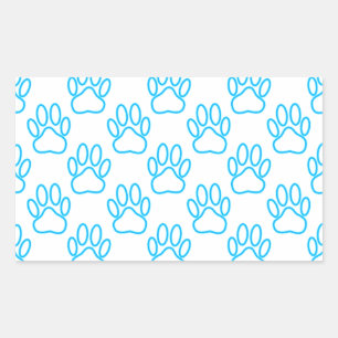 Blue Neon Dog Paw Print Pattern Rectangular Sticker