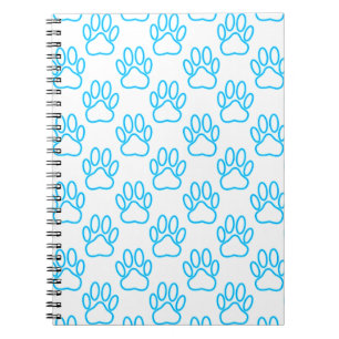 Blue Neon Dog Paw Print Pattern Spiral Notebook