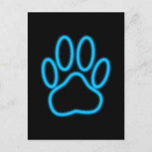 Blue Neon Dog Paw Print Postcard