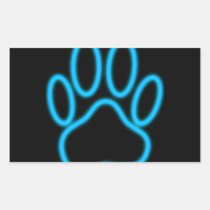 Blue Neon Dog Paw Print Rectangular Sticker