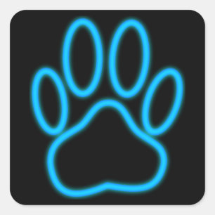 Blue Neon Dog Paw Print Square Sticker