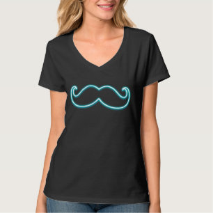 Blue Neon Glow Moustache T-Shirt