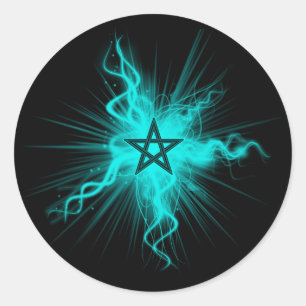 Blue Neon Glowing Pentagram - Pagan Symbol Classic Round Sticker