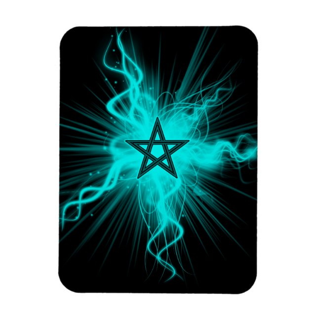 Blue Neon Glowing Pentagram - Pagan Symbol Magnet (Vertical)