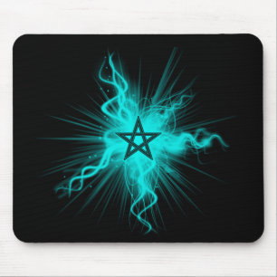Blue Neon Glowing Pentagram - Pagan Symbol Mouse Pad