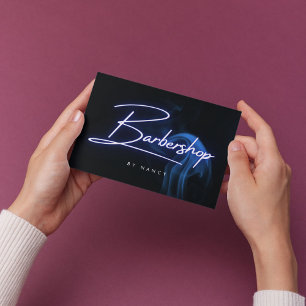 Blue Neon Handwritten Script Barbershop Barber  Business Card