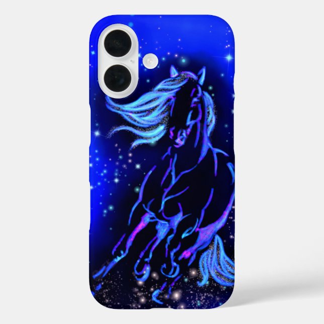Blue Neon Horse Running In Moonlight Starry Night Case-Mate iPhone Case (Back)